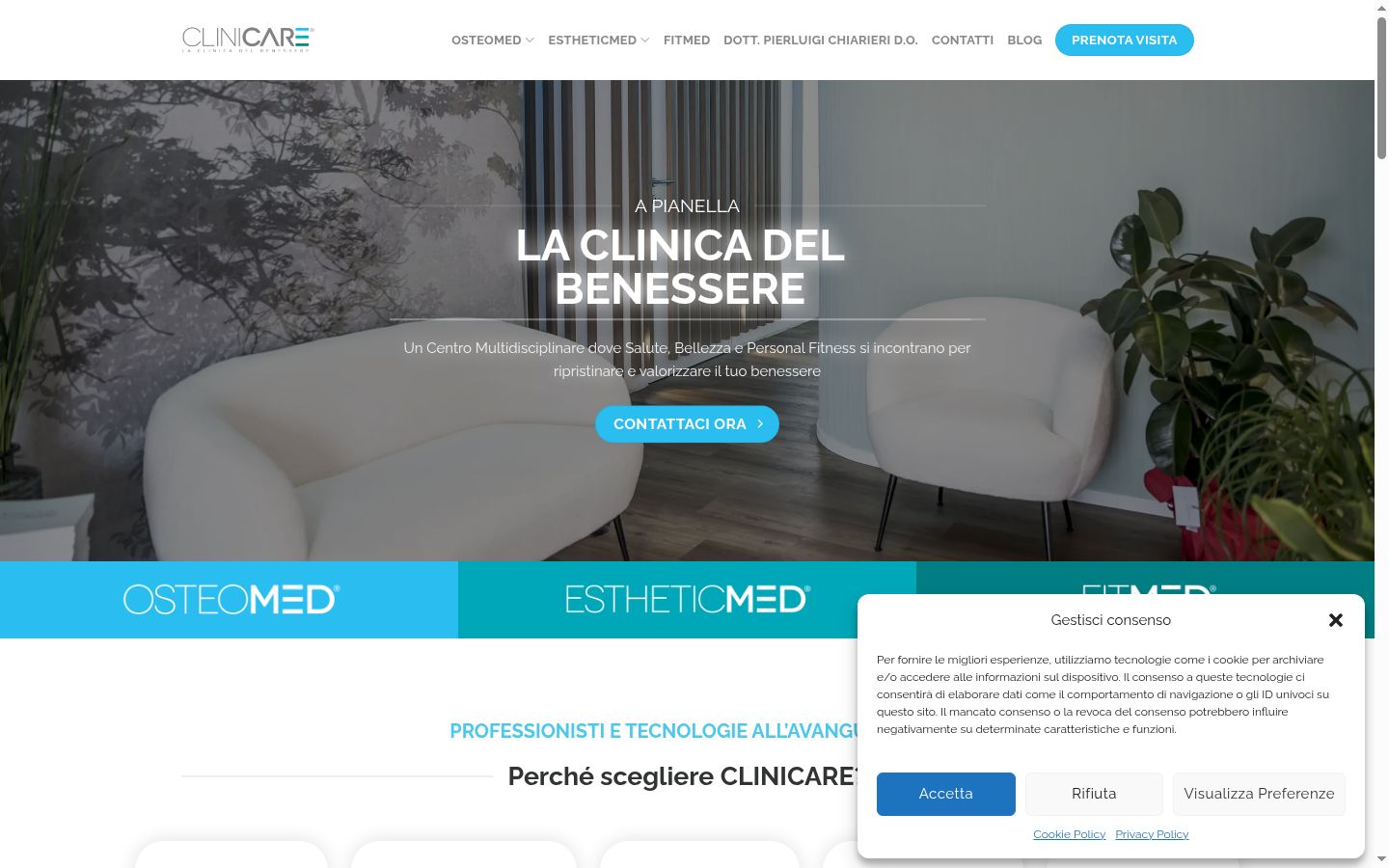 Screenshot del banner di consenso mostrato prima di qualsiasi interazione