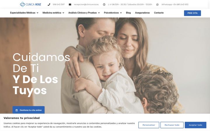 Captura de ecrã de clinicaroiz.es