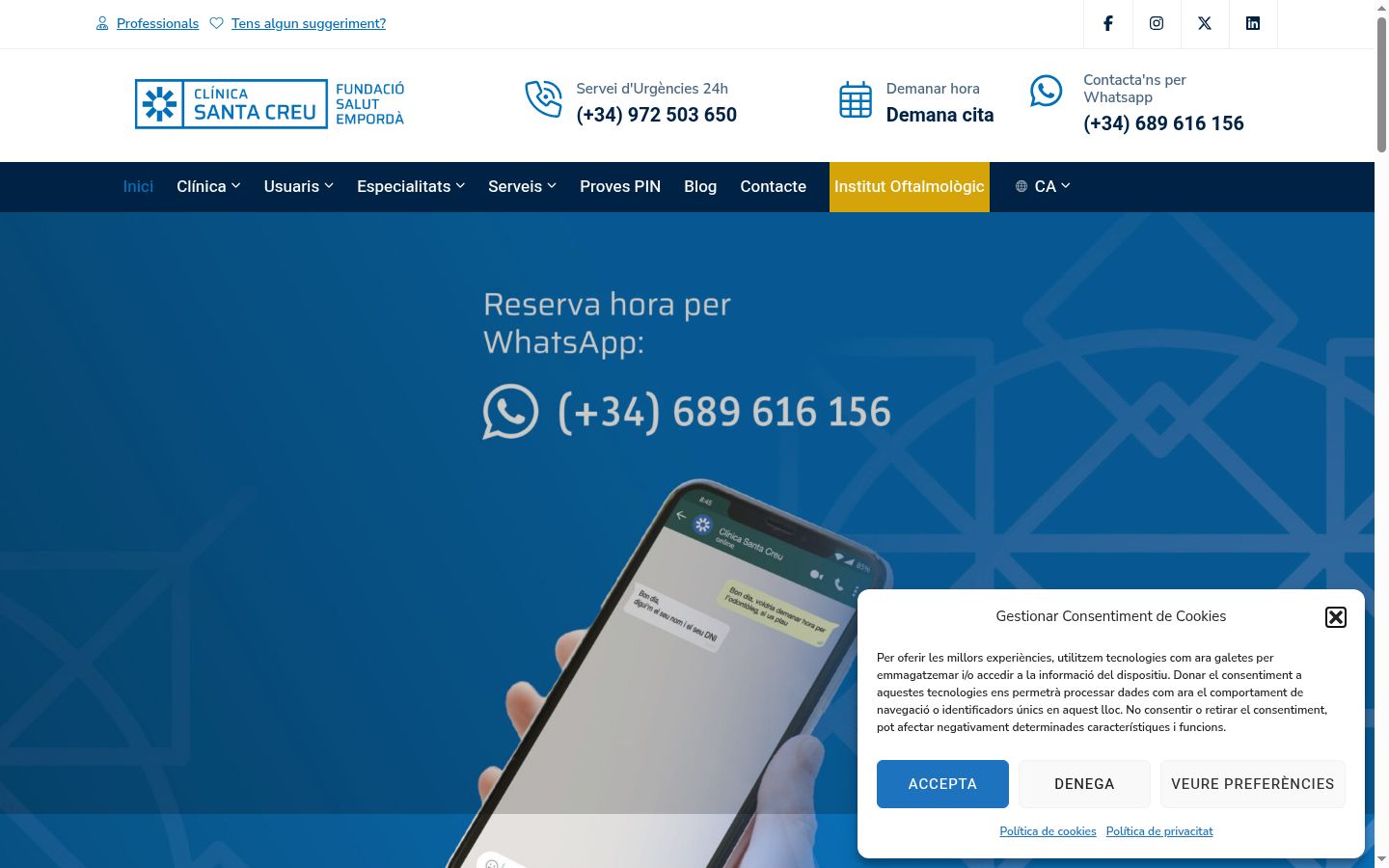 Screenshot del banner di consenso mostrato prima di qualsiasi interazione