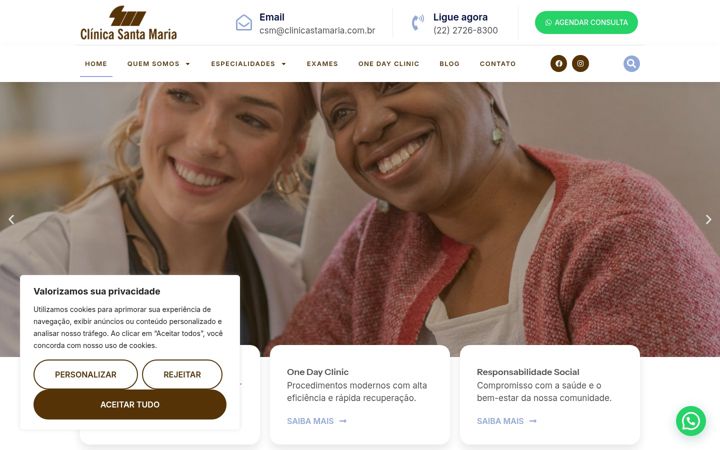 Captură de ecran a clinicastamaria.com.br