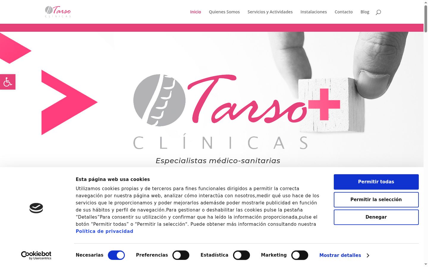 Captura de pantalla del banner de consentimiento mostrado antes de cualquier interacción