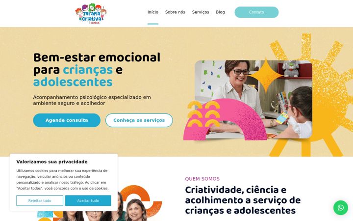 Ekrānuzņēmums no clinicaterapiacriativa.com.br