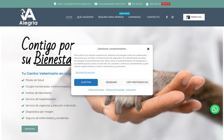 Posnetek zaslona clinicaveterinariaalegria.es