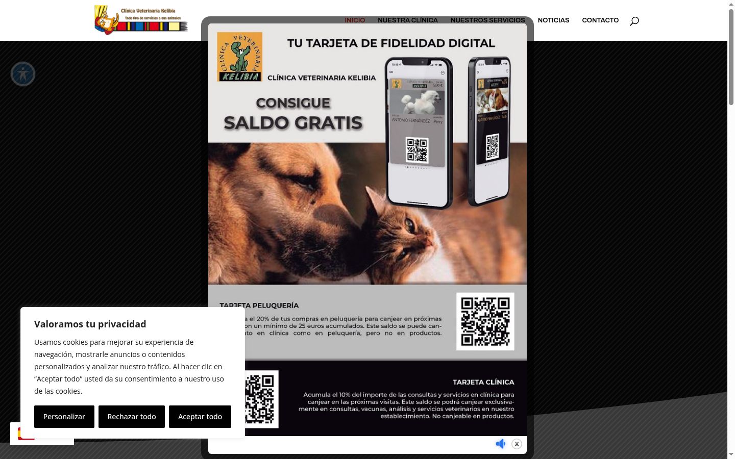 Captura de ecrã do banner de consentimento apresentado antes de qualquer interação