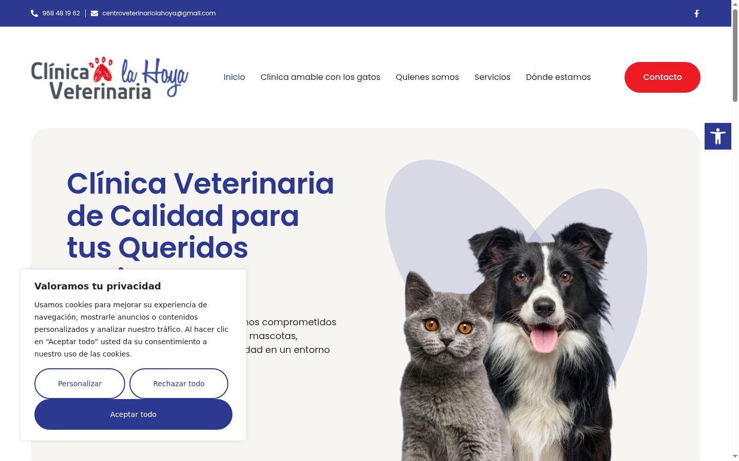 Captura de pantalla del banner de consentimiento mostrado antes de cualquier interacción