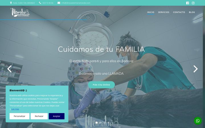 Screenshot of clinicaveterinariamarabe.com