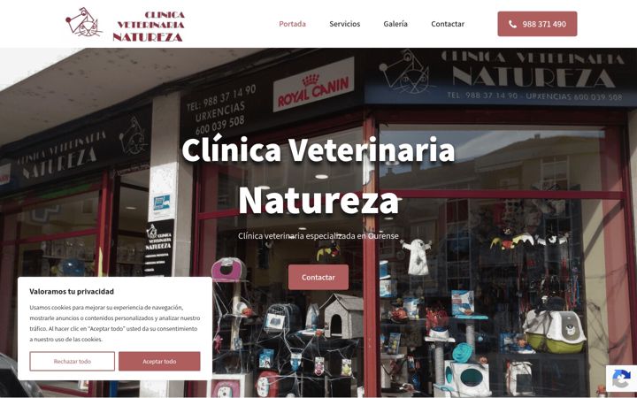 Kuvakaappaus sivustosta clinicaveterinarianatureza.es