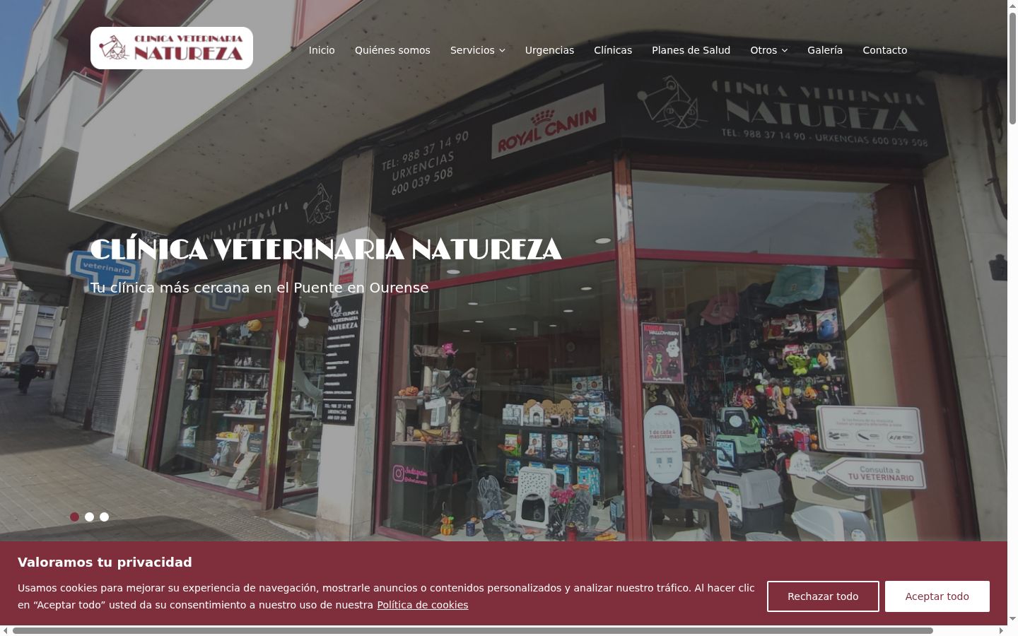 Captura de pantalla del banner de consentimiento mostrado antes de cualquier interacción