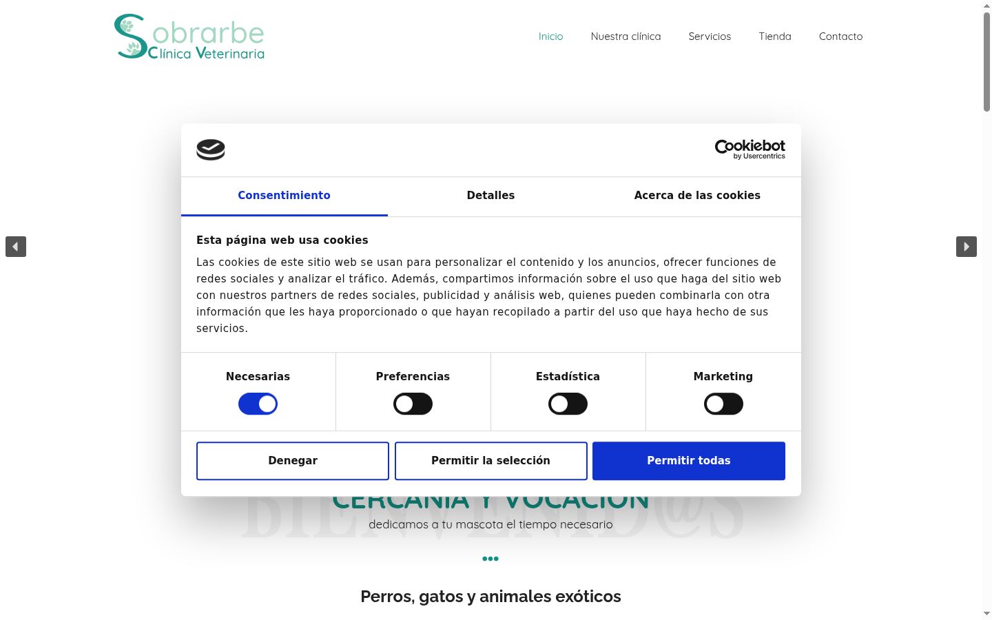 Screenshot del banner di consenso mostrato prima di qualsiasi interazione