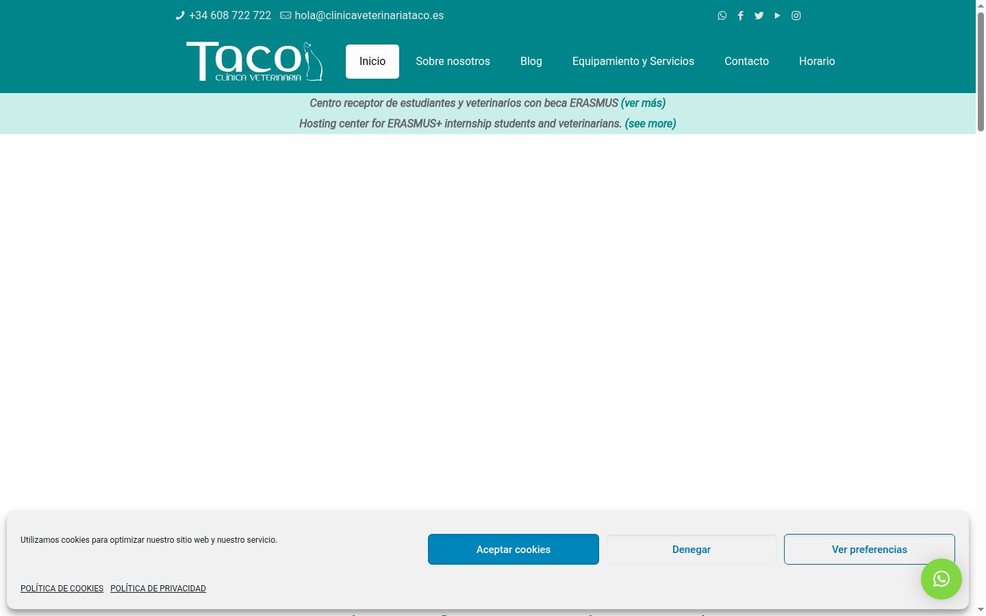 Captura de ecrã do banner de consentimento apresentado antes de qualquer interação