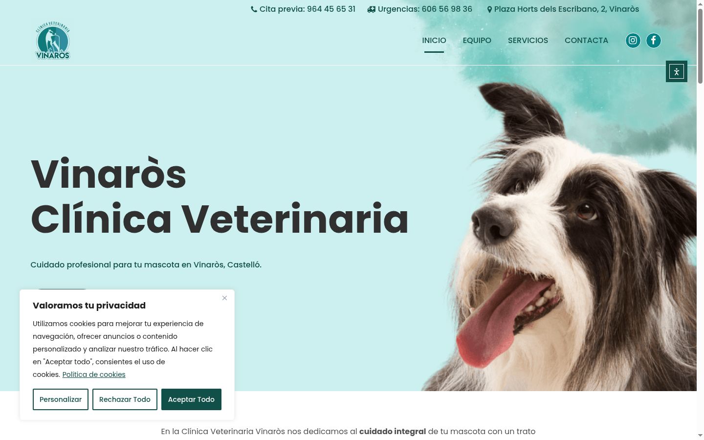 Captura de ecrã do banner de consentimento apresentado antes de qualquer interação