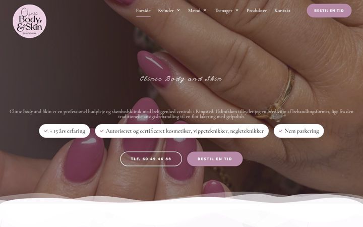 Screenshot of clinicbodyandskin.dk