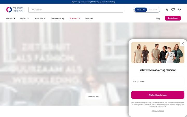 Kuvakaappaus sivustosta clinicdress.nl