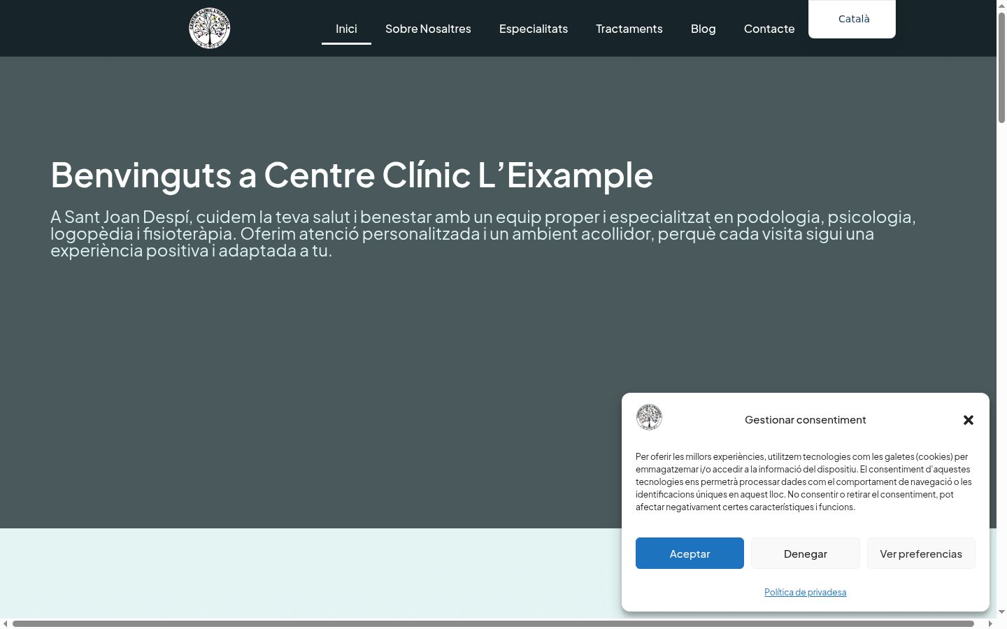 Screenshot del banner di consenso mostrato prima di qualsiasi interazione