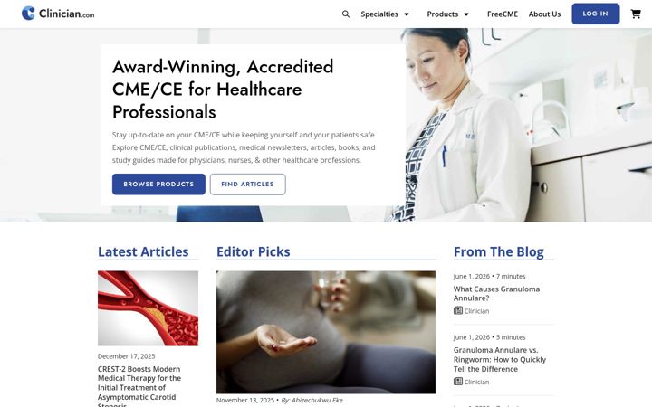 Captură de ecran a clinician.com