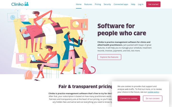 Screenshot van cliniko.com