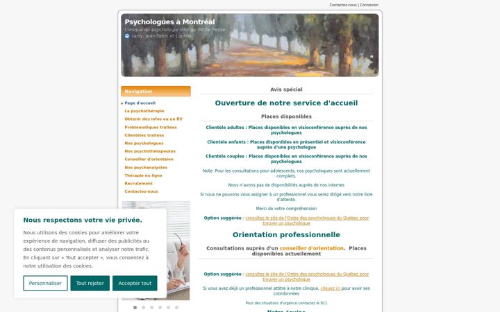 Skärmbild av clinique-psychologues-montreal.ca