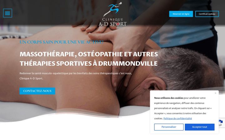 Skärmbild av cliniqueadsport.ca