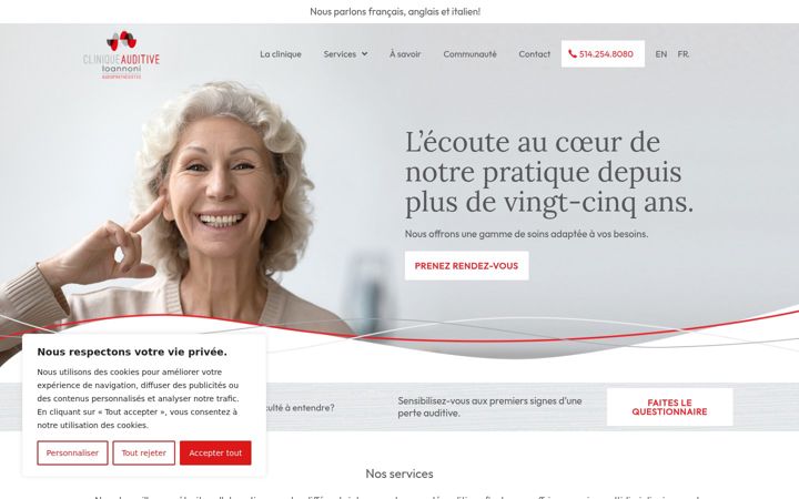 Skärmbild av cliniqueaudiopro.ca