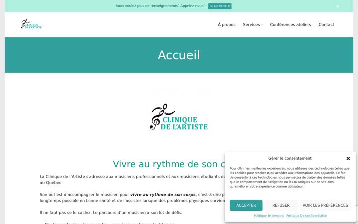 Screenshot of cliniquedelartiste.com