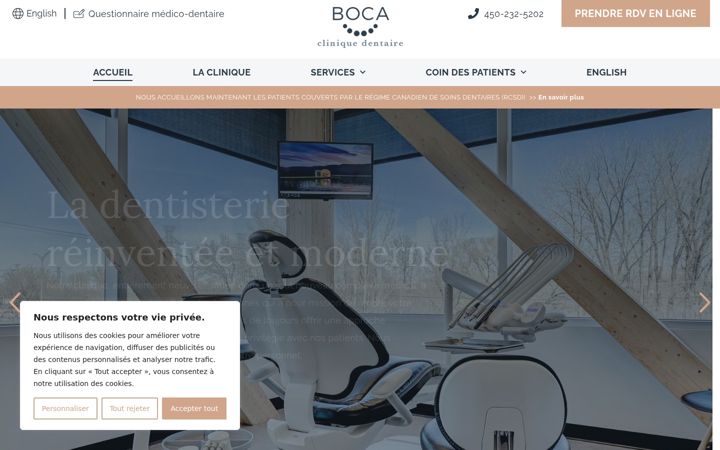 Captura de ecrã de cliniquedentaireboca.ca