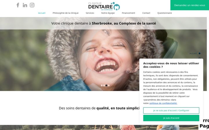 Captura de ecrã de cliniquedentaireducomplexe.ca