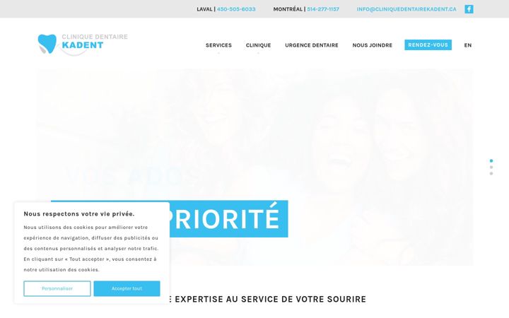 Captura de ecrã de cliniquedentairekadent.ca