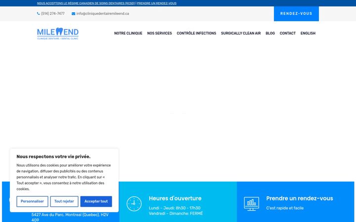 Captura de ecrã de cliniquedentairemileend.ca