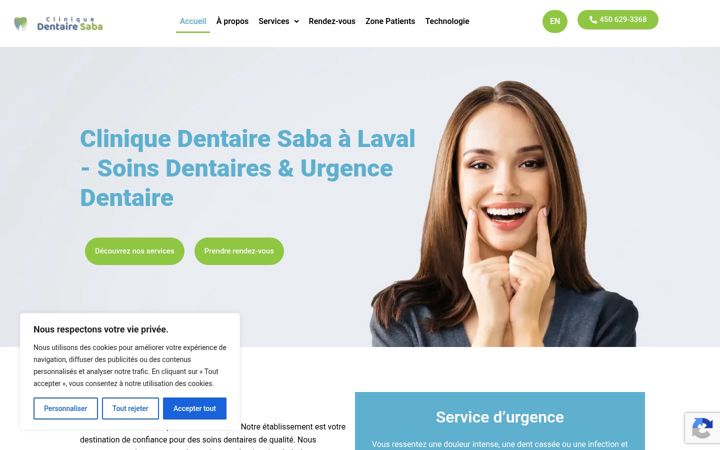 Screenshot of cliniquedentairesaba.com