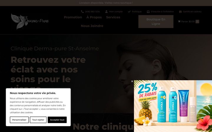 Skärmbild av cliniquedermapure.ca