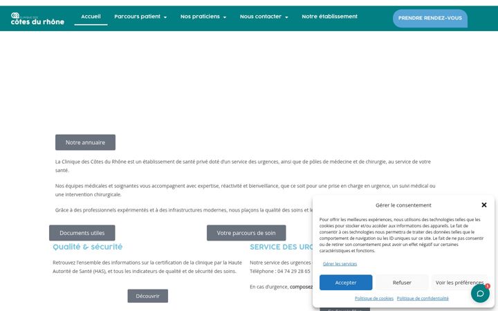 Screenshot stránky cliniquedescotesdurhone.fr