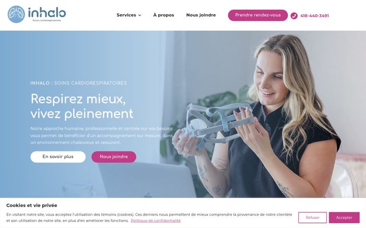 Skärmbild av cliniqueinhalo.ca