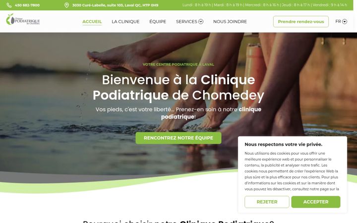 Screenshot of cliniquepodiatriquechomedey.com