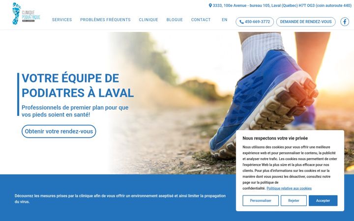 Screenshot of cliniquepodiatriquedelaval.com