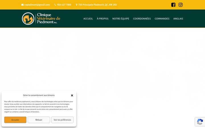 Captura de pantalla de cliniqueveterinairepiedmont.ca
