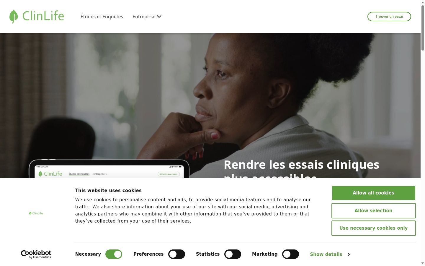 Screenshot van de toestemmingsbanner zoals getoond vóór enige interactie