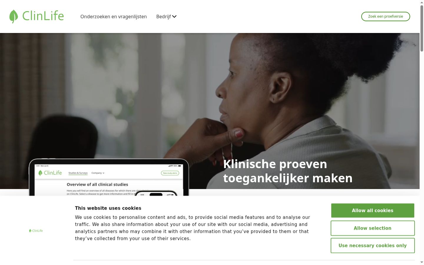 Screenshot del banner di consenso mostrato prima di qualsiasi interazione