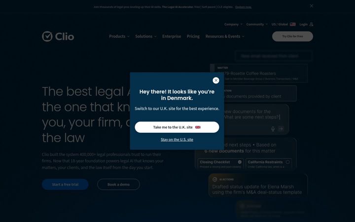 Screenshot of clio.com