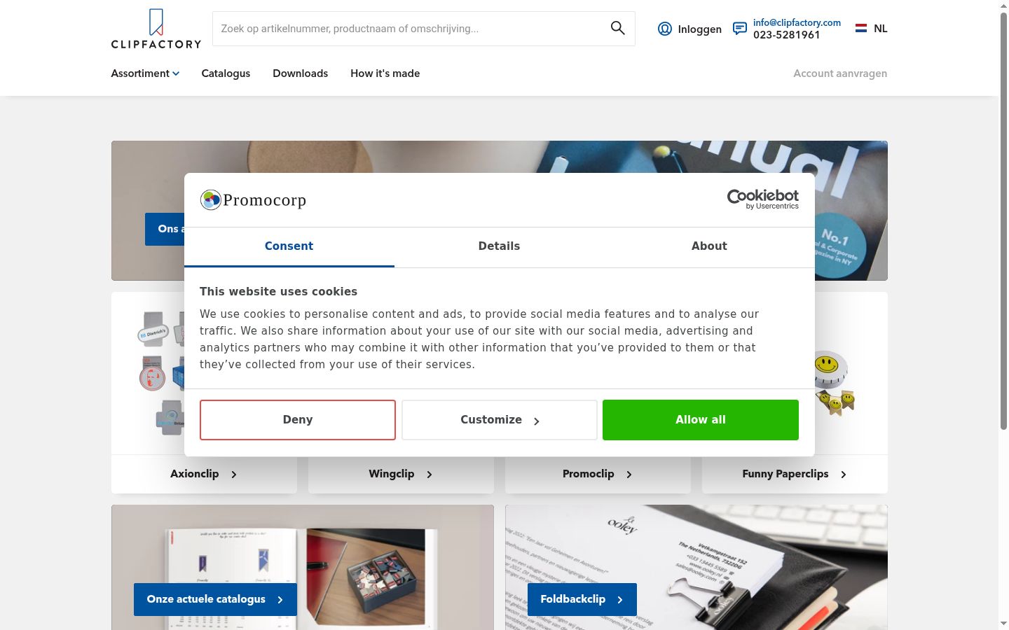 Posnetek zaslona pasice za privolitev, prikazane pred kakršno koli interakcijo
