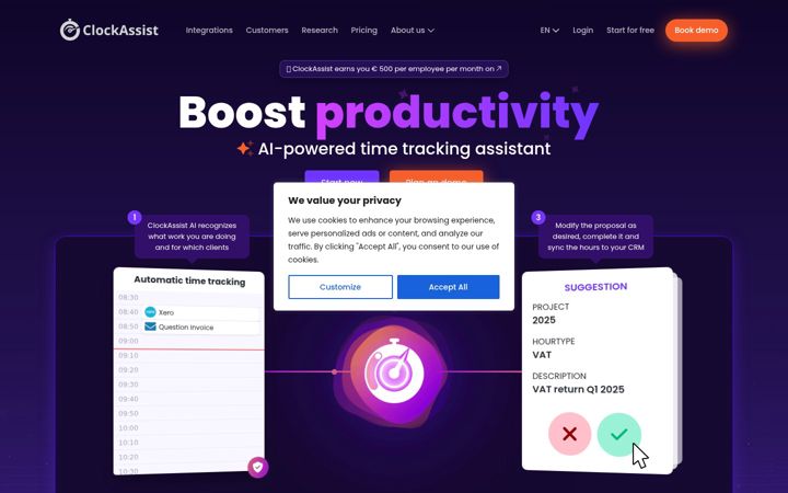Screenshot of clockassist.com