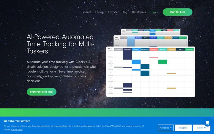 Screenshot of clockk.com