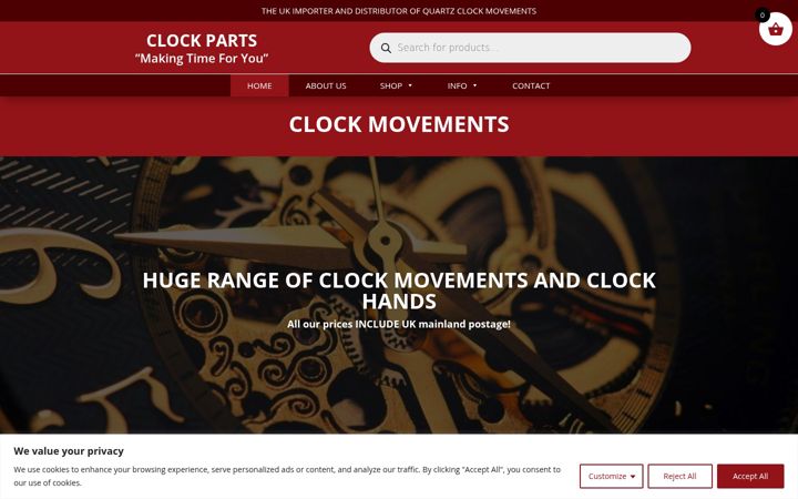 Capture d'écran de clockparts.co.uk