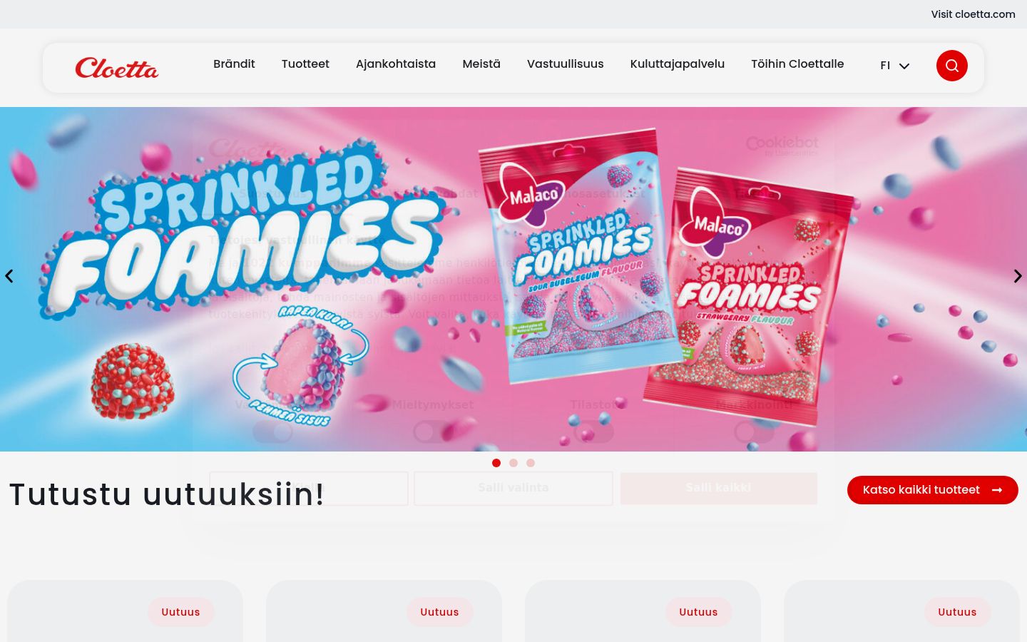 Screenshot del banner di consenso mostrato prima di qualsiasi interazione