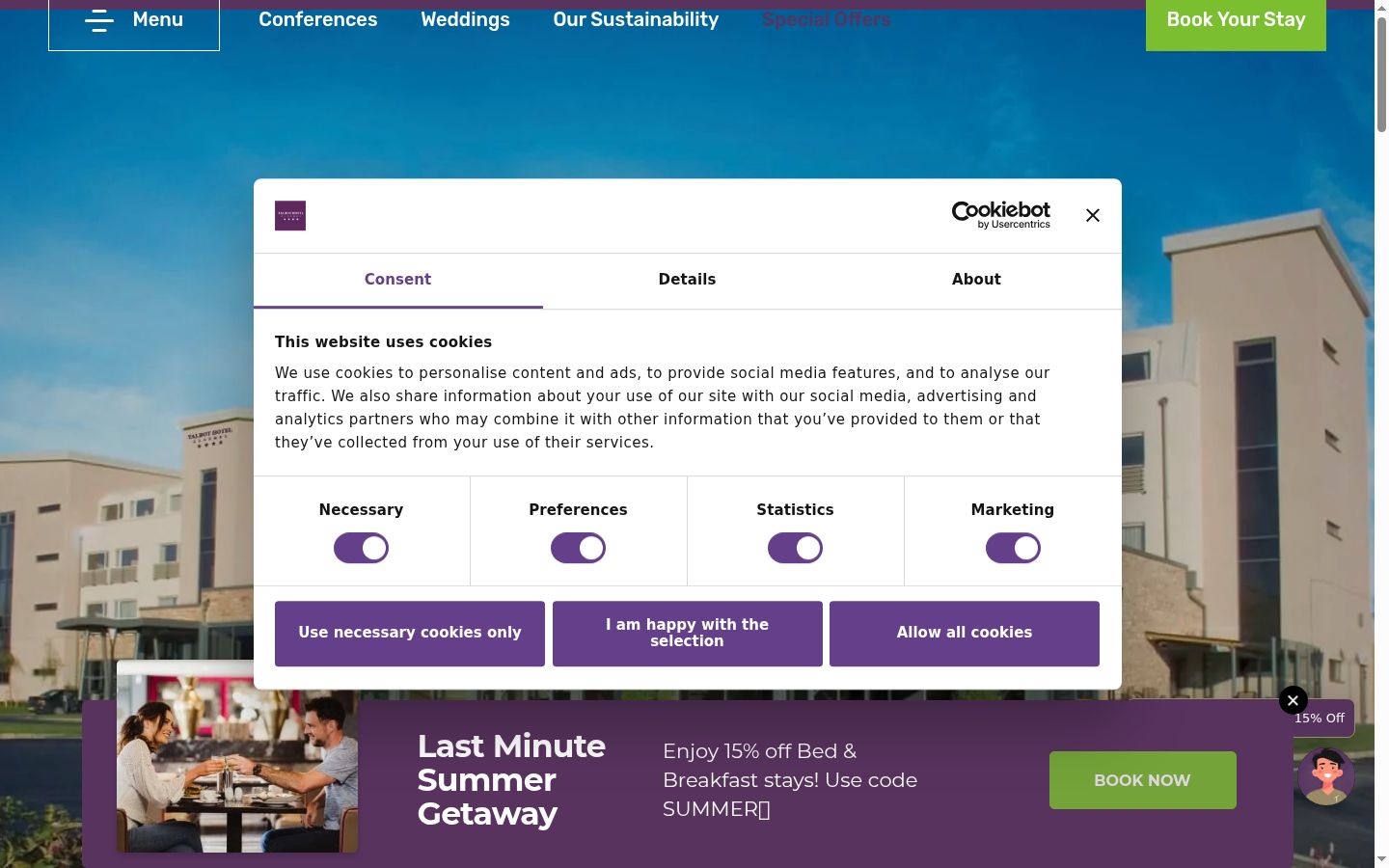 Screenshot of the consent banner shown before any interaction