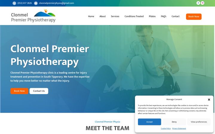 Screenshot of clonmelpremierphysio.com