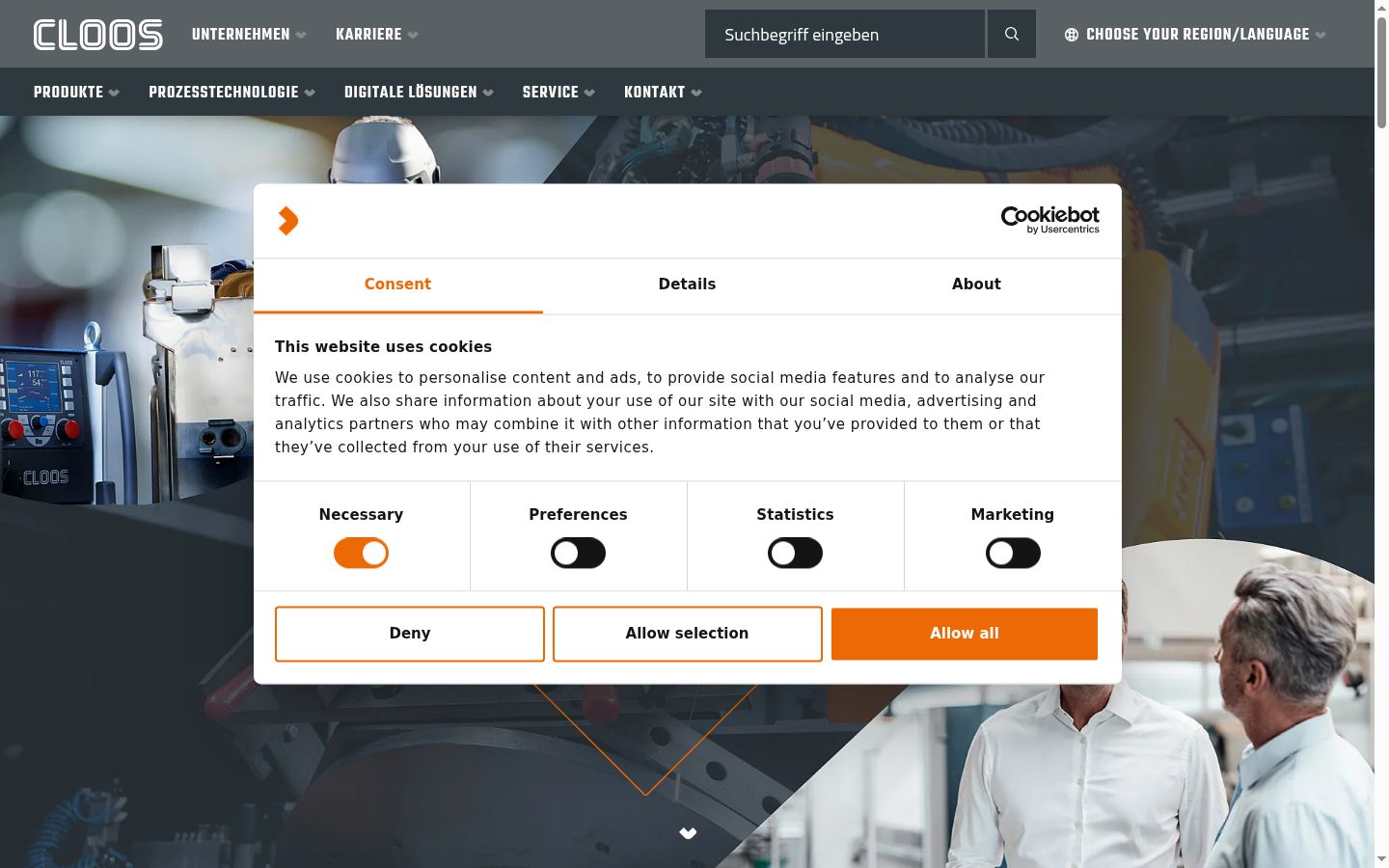 Screenshot of the consent banner shown before any interaction