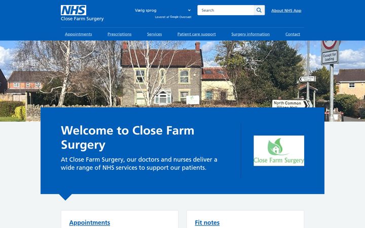 Captura de ecrã de closefarmsurgery.nhs.uk