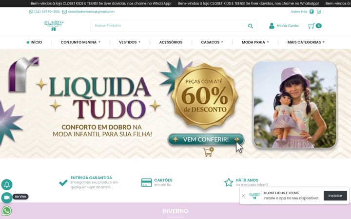 Posnetek zaslona closetkidseteens.com.br