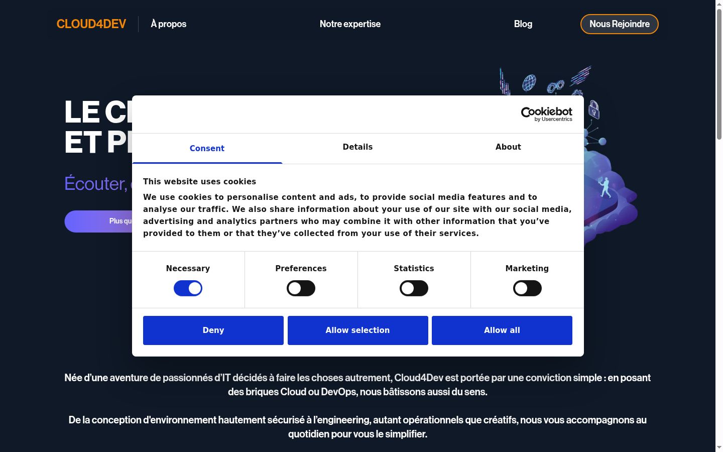 Ekrānuzņēmums ar piekrišanas baneri, kas tika rādīts pirms jebkādas mijiedarbības