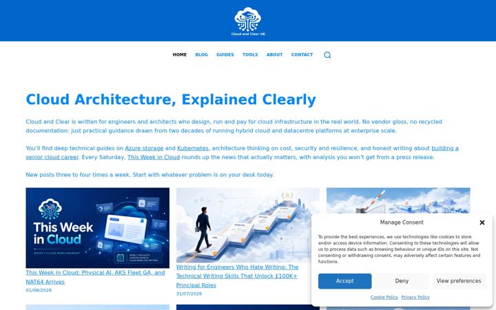 Screenshot van cloudandclear.uk